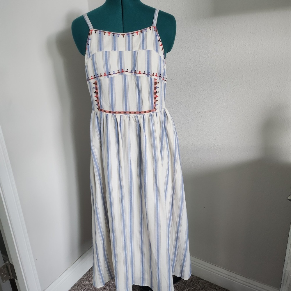 Umgee Apron Dress Womens Medium Blue Embroidered Smocked Cami Cottagecore